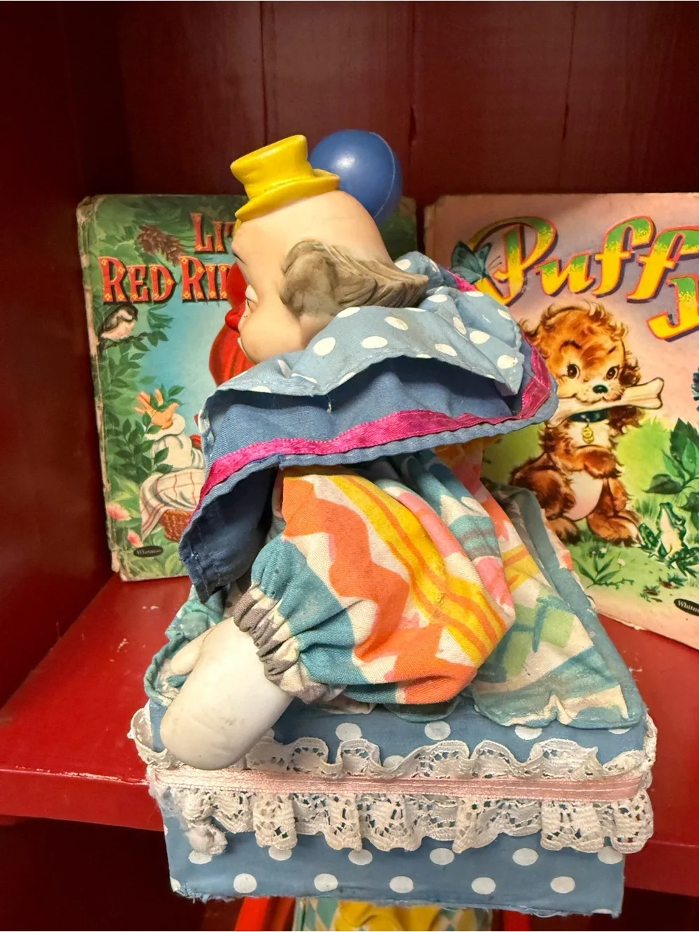 Vintage Polka Dot Clown music box, works